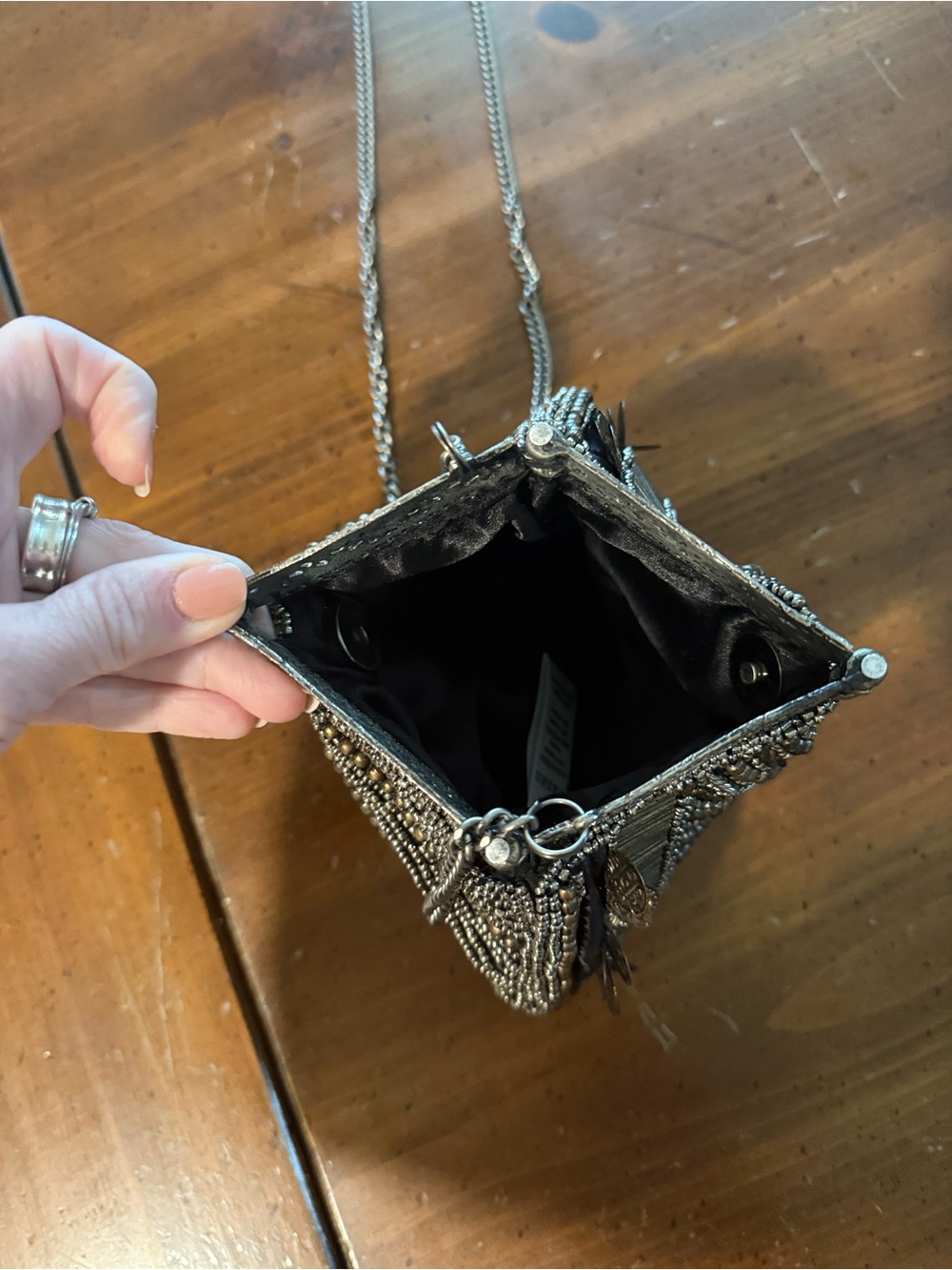 Free People Embellished Silver Beaded Crossbody Bag - Women's Evening Purse - Picture 2 of 6